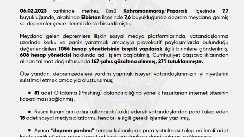 Provokatif paylaşımlarda bulunan hesaplara işlem yapıldı